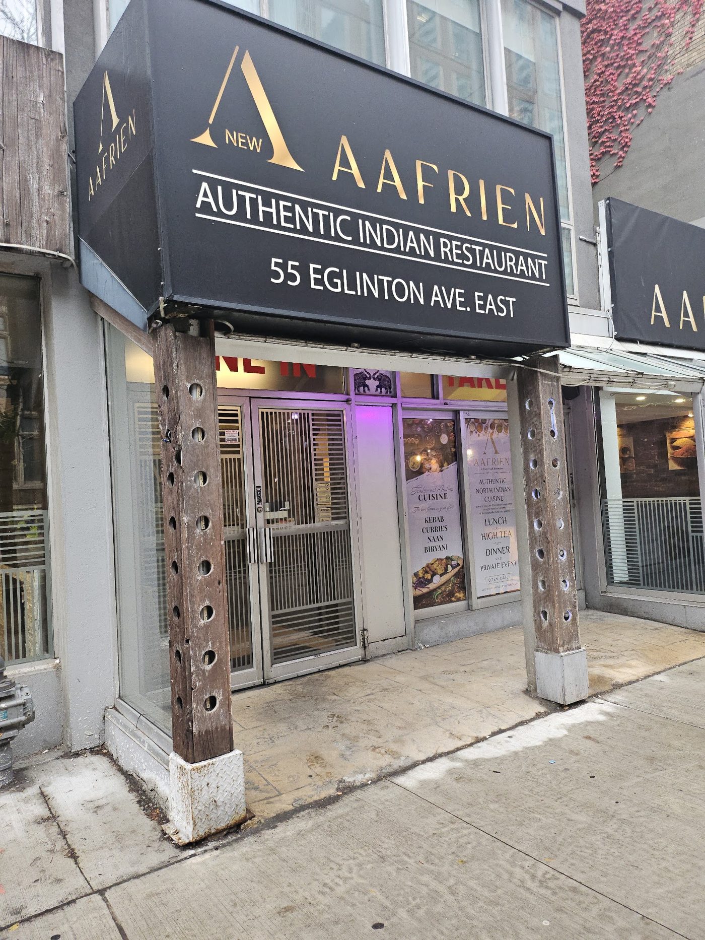 Aafrien Indian Restaurant storefront at 55 Eglinton Ave East
